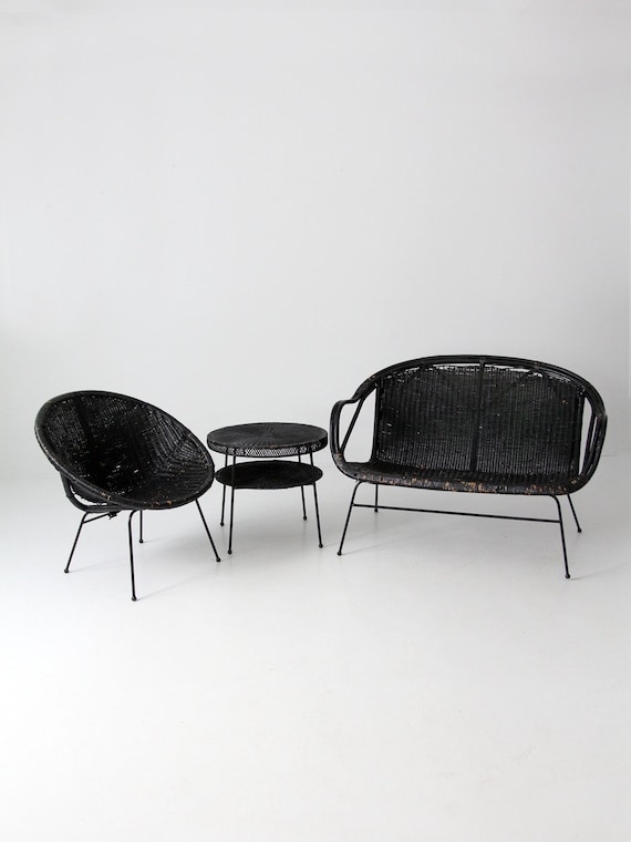 mid century wicker patio set modern hairpin leg loveseat Etsy