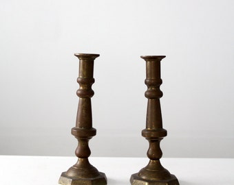 antique brass candlesticks, baroque style large candle holders, hacienda taper holders