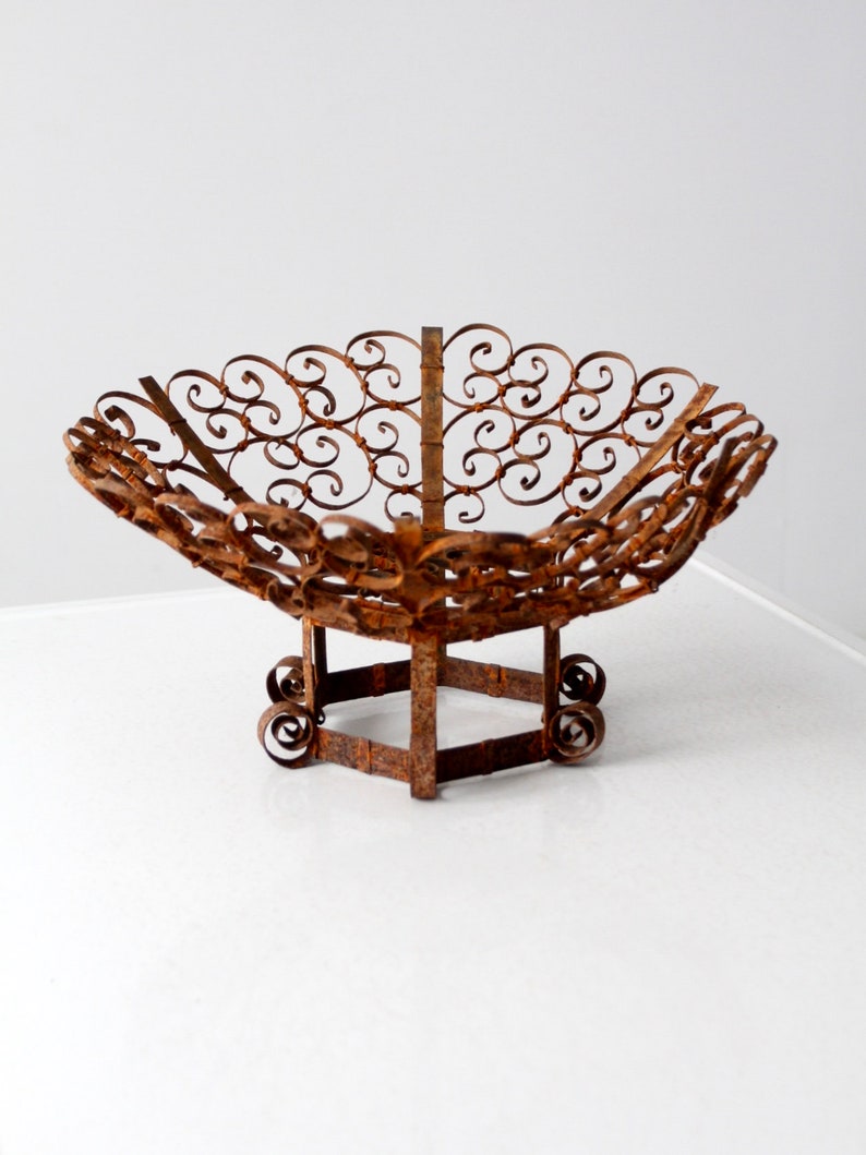 gothic outdoor centerpiece mid-century wrought iron scroll pedestal bowl