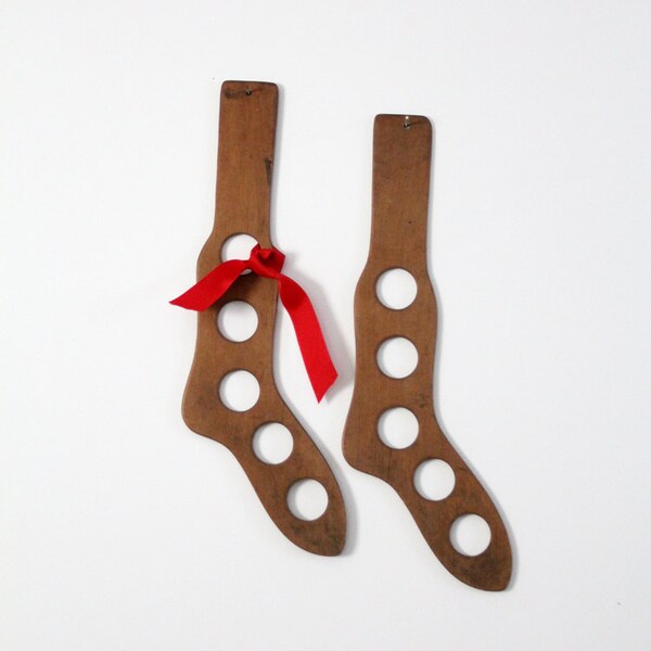 vintage sock stretchers / wood christmas stockings / mercantile display