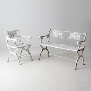 antique cast iron garden bench and chair