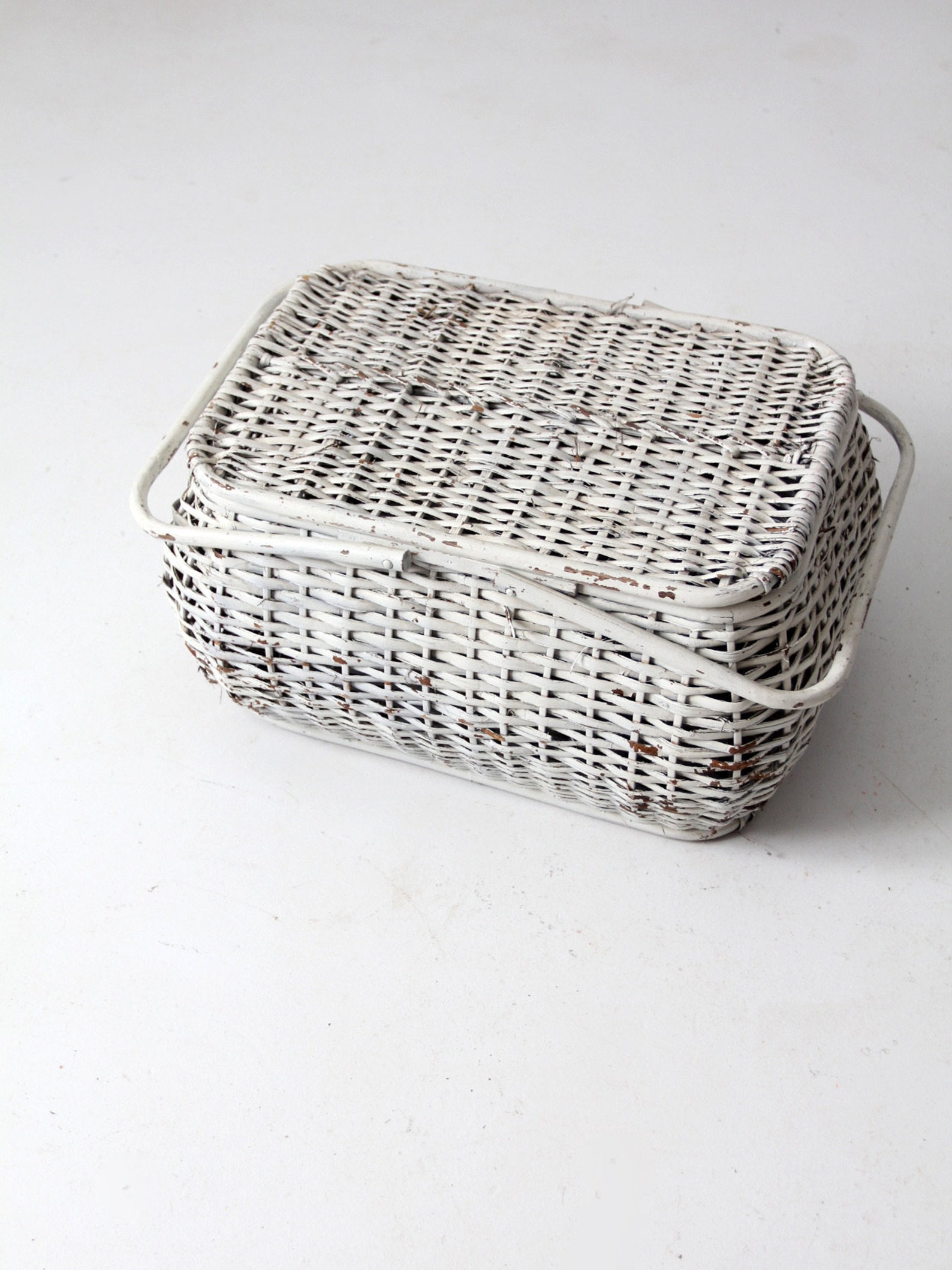 Vintage White Wicker Picnic Basket Etsy