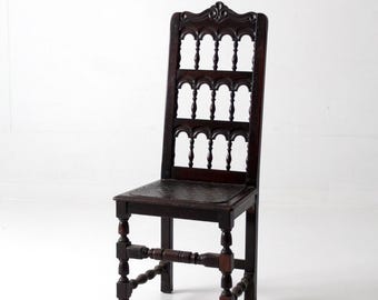 antique Victorian spindle back chair with leather seat