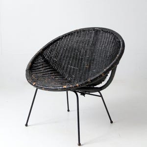 mid century black wicker saucer chair