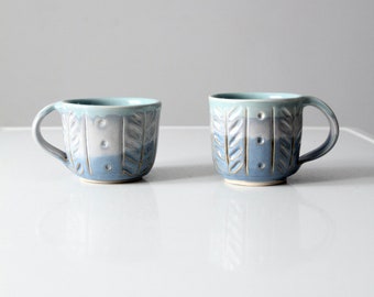 vintage studio pottery mugs pair