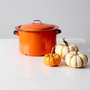 mid-century orange enamelware pot image 1