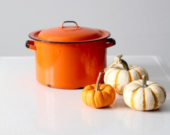 mid-century orange enamelware pot