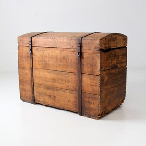 antique wood chest, large travel trunk