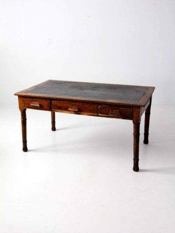 Antique Writing Desk Edwardian Desk With Inlaid Top Etsy