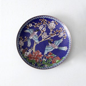 vintage decorative enamel plate, blue cloisone dish