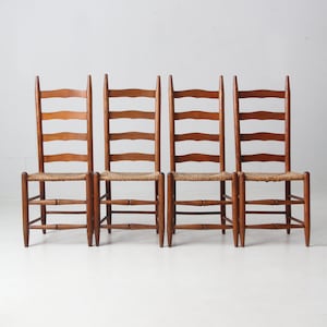vintage ladder back chairs with rush seat, set of 4 dining chairs