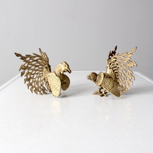 mid-century brass bird pair, brass roosters