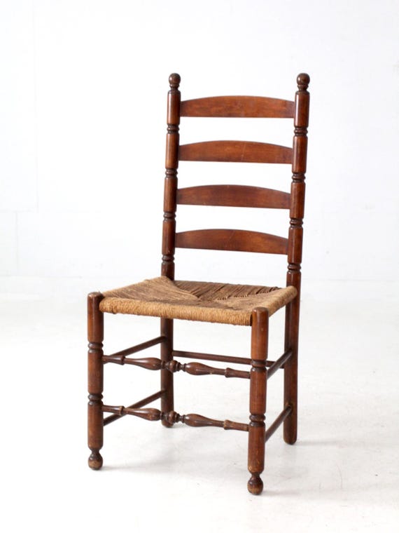 Antique Rush Seat Ladder Back Chair - Etsy