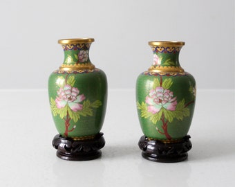 vintage cloisonne vase pair