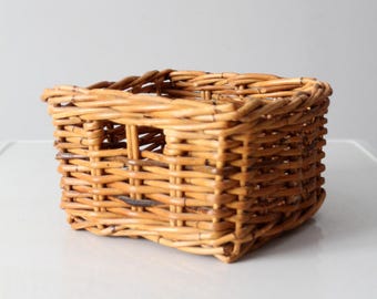 cestino portaoggetti in rattan intrecciato vintage