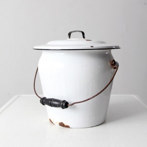 vintage white enamelware bucket