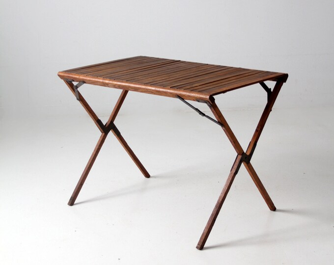 Vintage Wood Folding Table With Roll Top Etsy