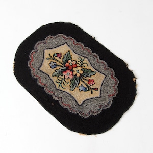 antique hooked rug, floral floor mat
