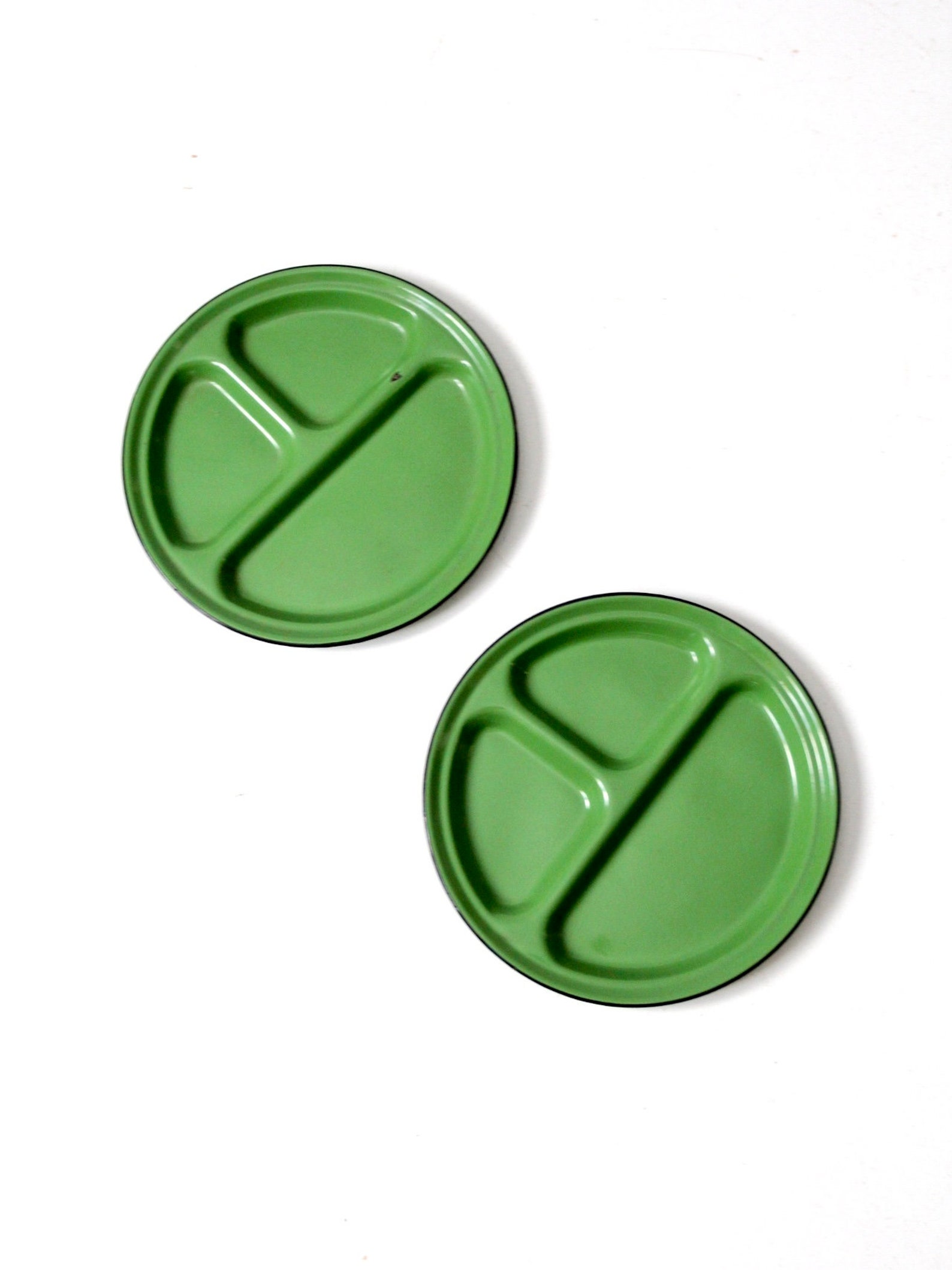 Midcentury Enamelware Divided Plates Set/2 Green Enamel Etsy