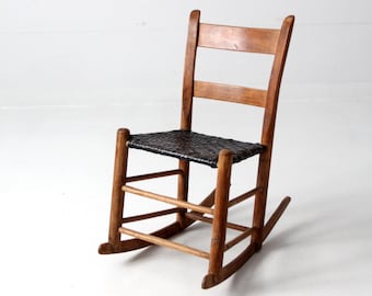 antique children's splint weave seat rocking chair