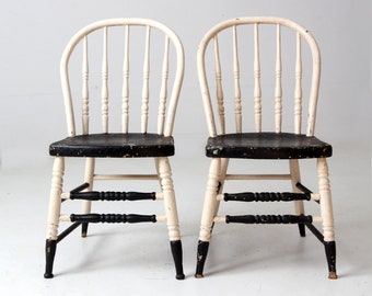 antique painted Windsor chairs pair