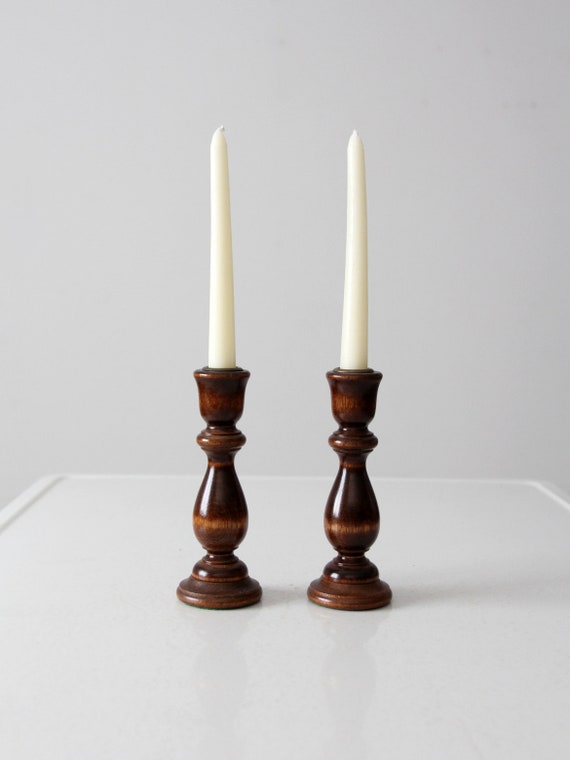 Vintage Turned Wood Candle Holders (PAIR) - Gild & Co.