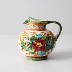 vintage sgraffito majolica pottery pitcher