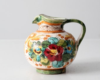 vintage sgraffito majolica pottery pitcher