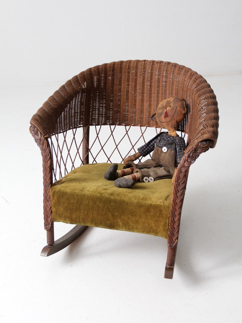 antique children's wicker rocking chair image 2