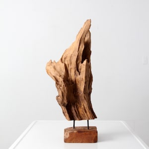 mid-century organic wood sculpture on stand