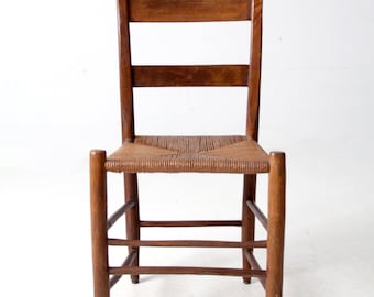 Antique Rush Seat Chair With Ladder Back - Etsy