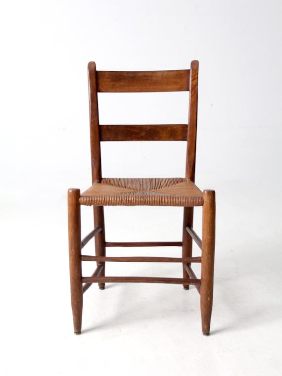 Antique Rush Seat Chair With Ladder Back - Etsy
