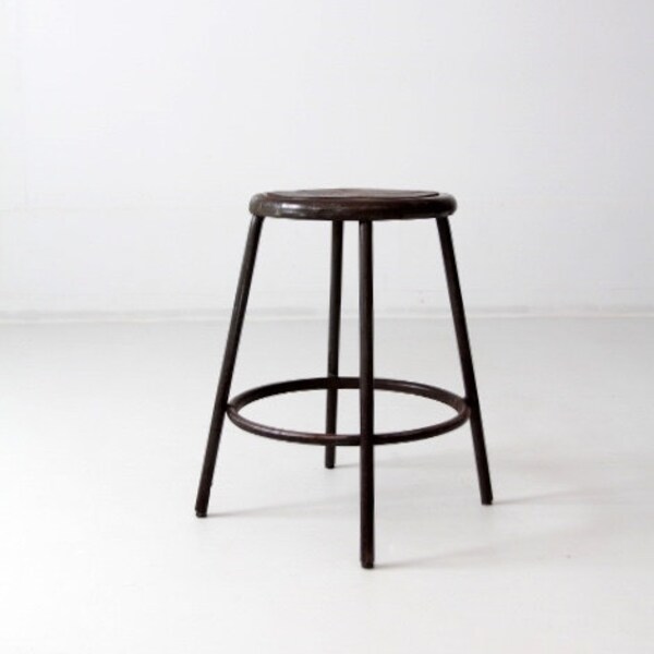 RESERVE vintage industrial stool, metal work stool, shop stool