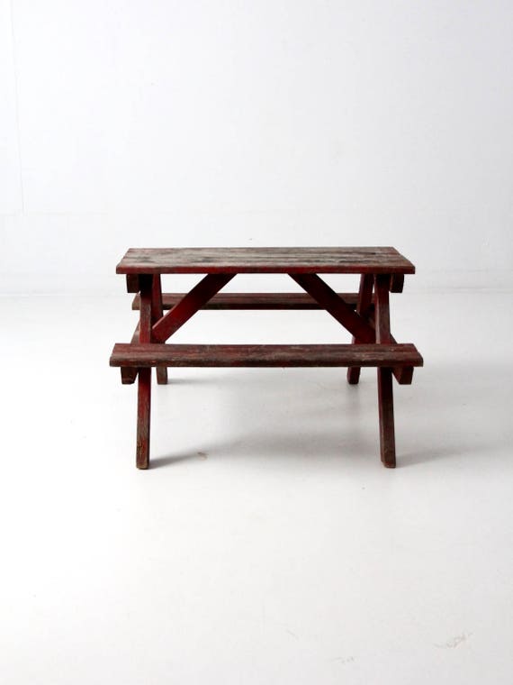 Vintage Children's Picnic Table, Kid's Rustic Red Wood