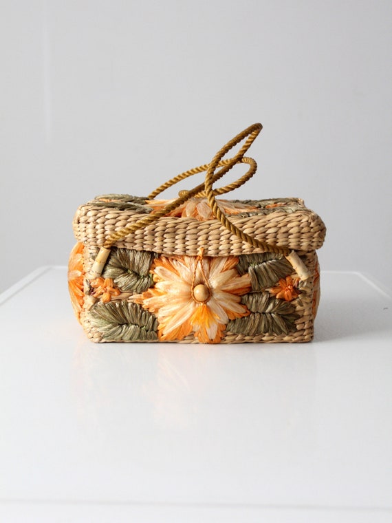 Vintage Straw Basket With Raffia Flowers - Etsy Australia