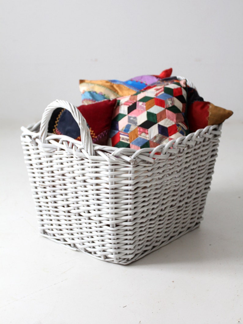 vintage large white storage basket image 2