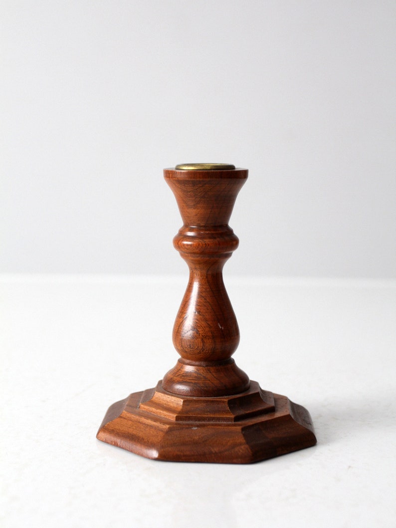 vintage wood candlestick holder image 6