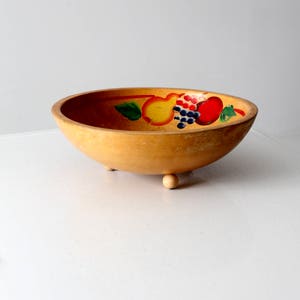 vintage painted wood kitchen bowl, footed fruit bowl