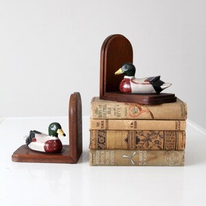 vintage wooden duck bookends pair