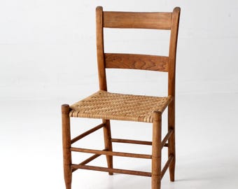 antique ladder back chair with woven splint seat