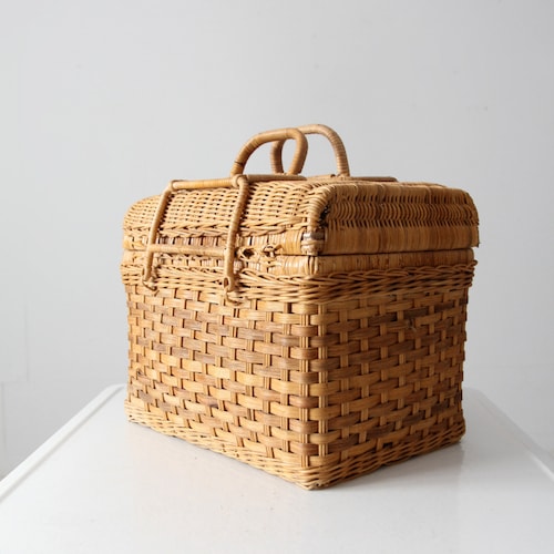 Vintage 1960s Metal Picnic Basket W/wooden Handles Etsy