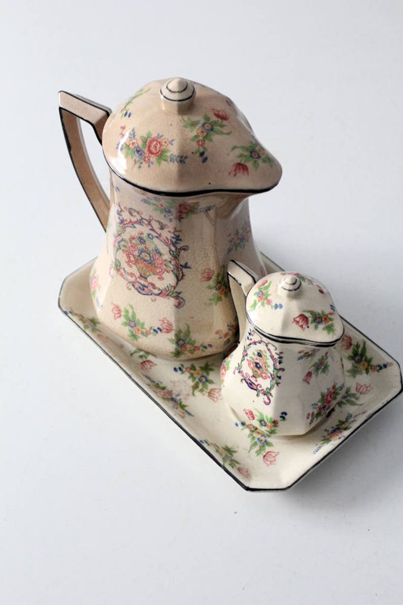 floral teapot set, pre-1950s Japanese porcelain tea pot, creamer and tray by Tashiro Shoten image 10