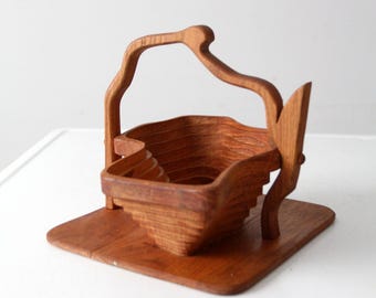 vintage collapsible wooden basket