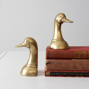 mid-century brass duck bookends, brass bird book ends