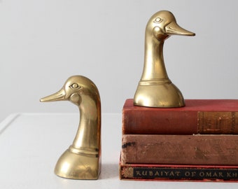 mid-century brass duck bookends, brass bird book ends