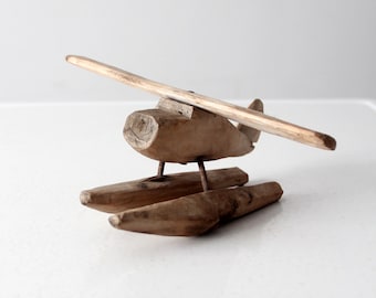 vintage folk art carved wood sea plane