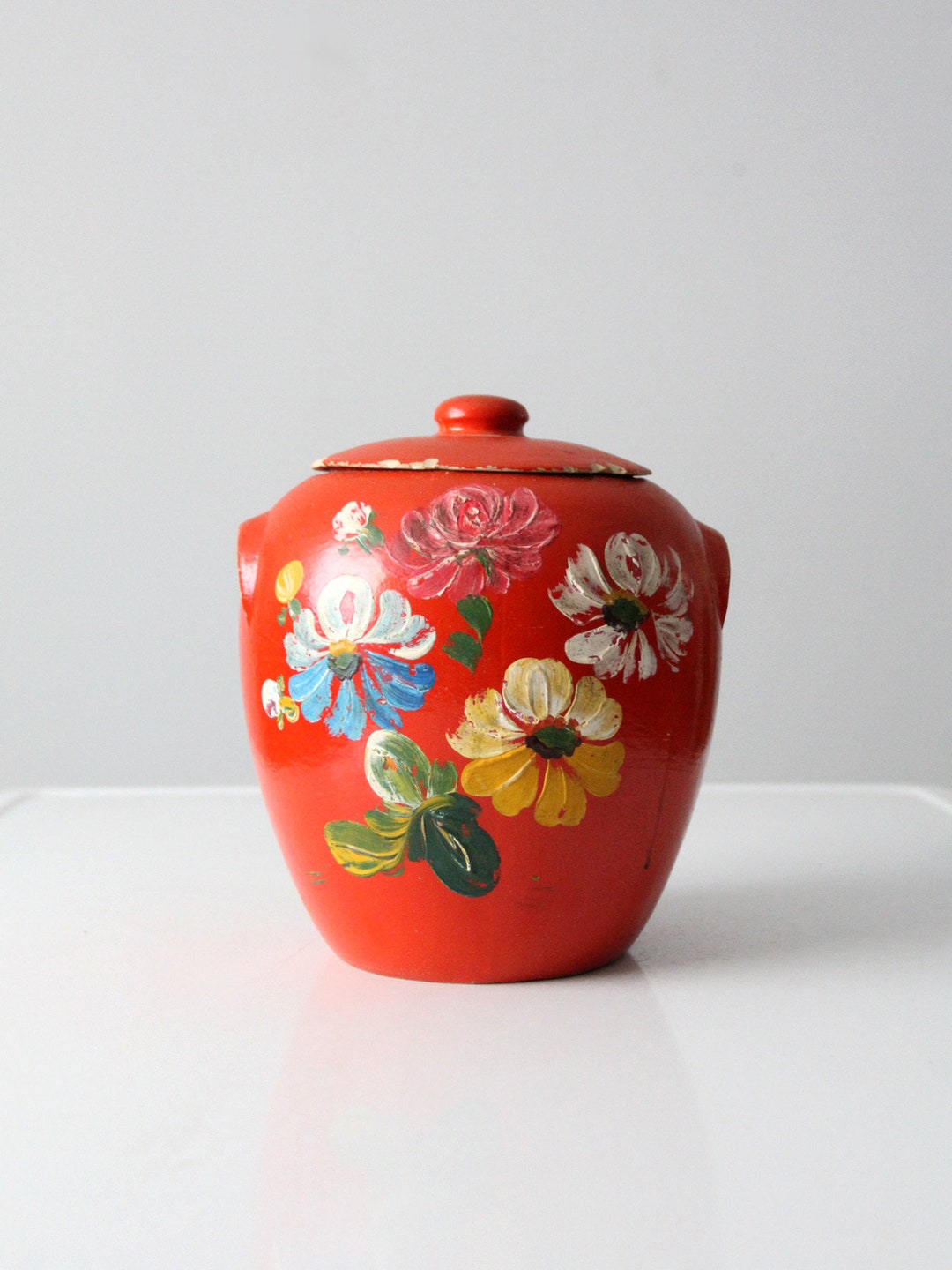 Vintage Hand-painted Stoneware Floral Cookie Jar - Etsy