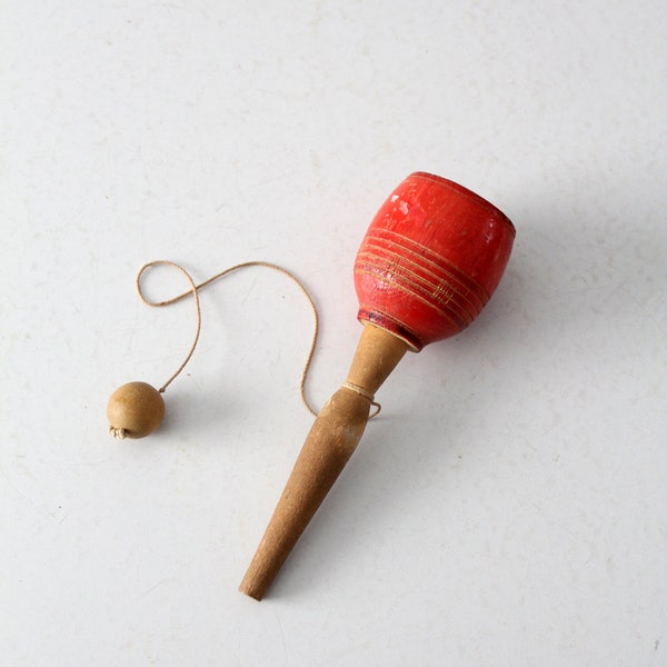 vintage cup-and-ball toy, wood ball in cup toy or balero