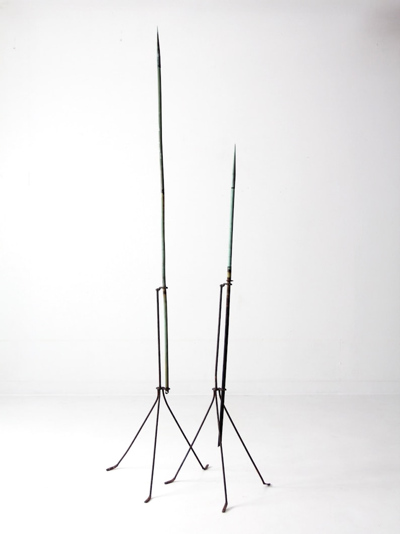 antique American lightning rods, pair copper verdigris lightning rods image 1
