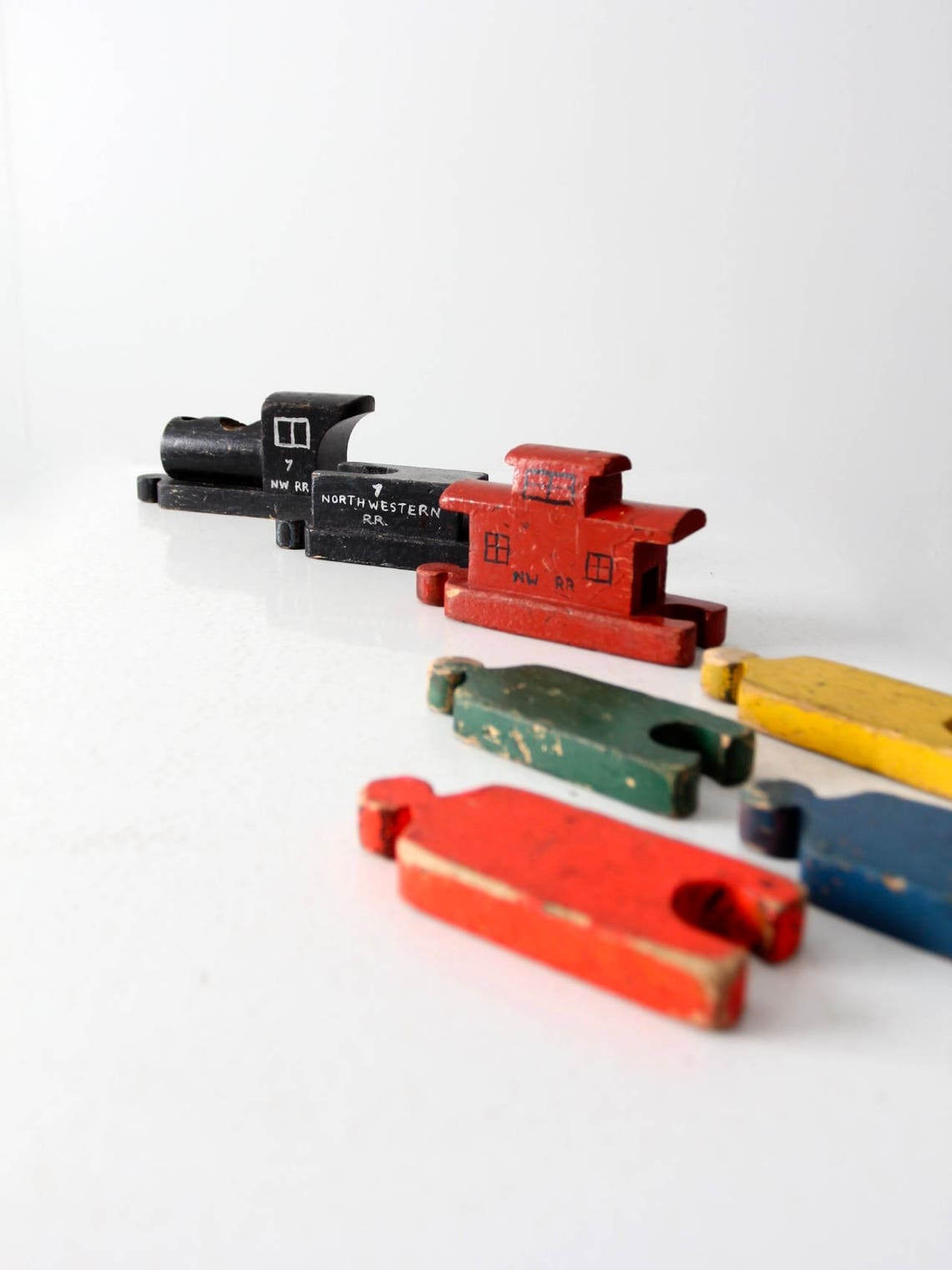 Vintage Train Toy Wood Block Train Toy Northwestern RR - Etsy